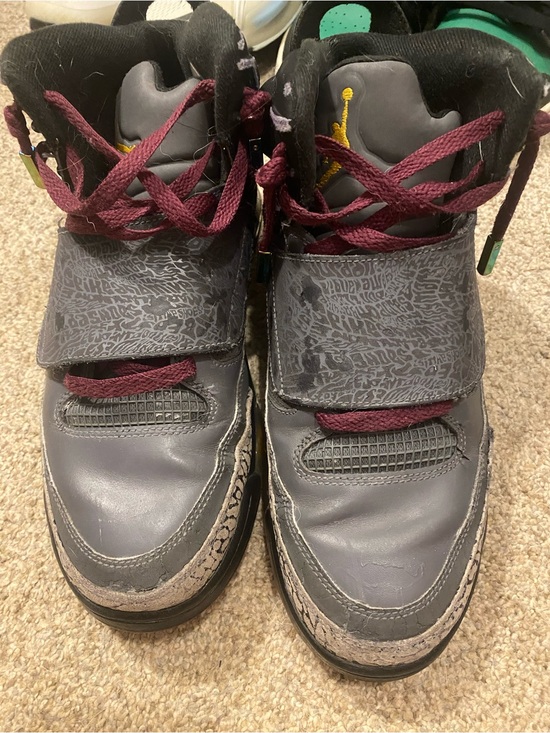 Jordan Other - Jordan 2012’s Burgundy and Gray High-Top Sneakers with yellow and teal Accents.